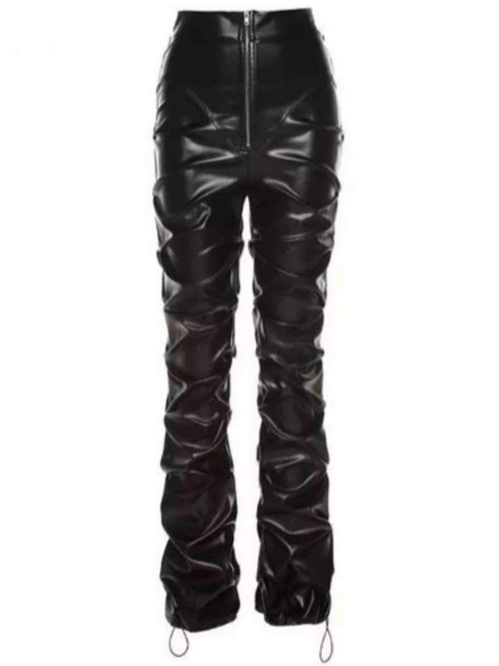 High-Rise Faux Leather Ruched Pants - Black